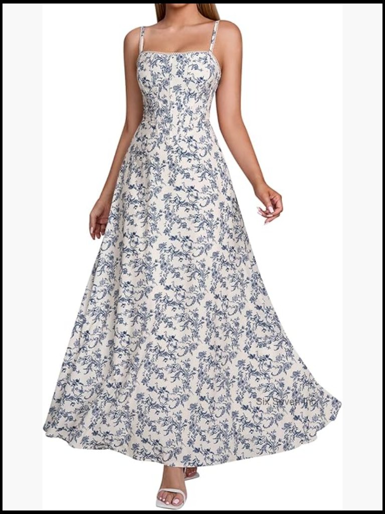 Corset Maxi Dress Spaghetti Strap Square Neck A-Line Backless Wedding Guest